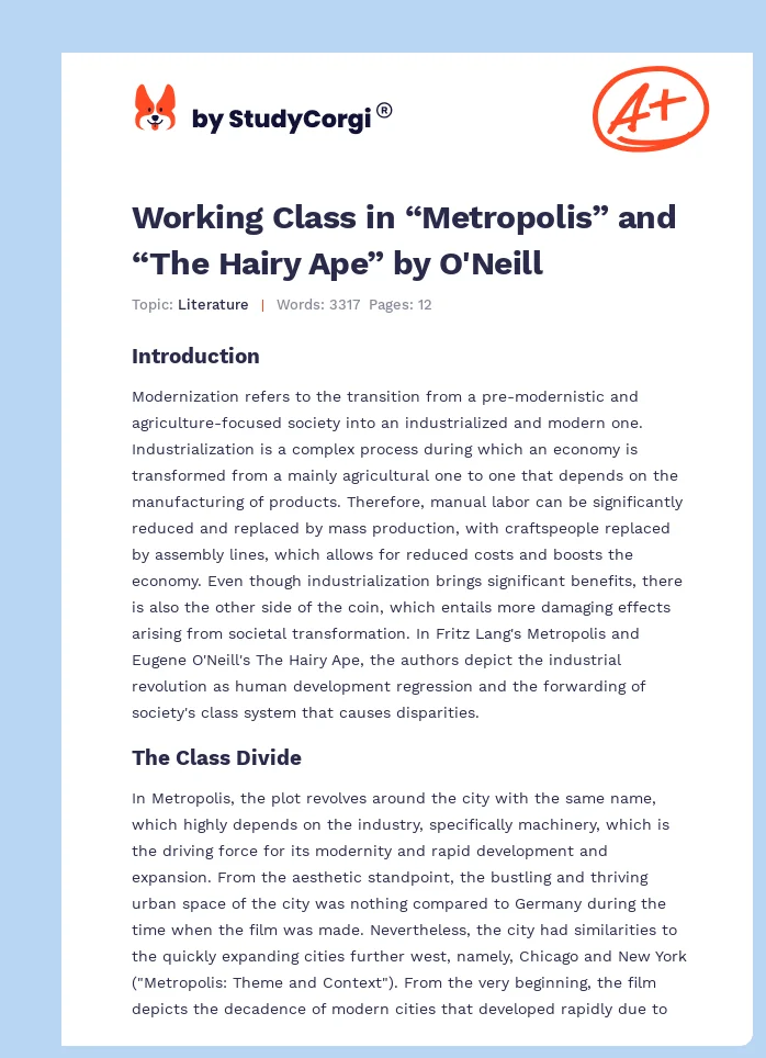 Working Class in “Metropolis” and “The Hairy Ape” by O'Neill. Page 1