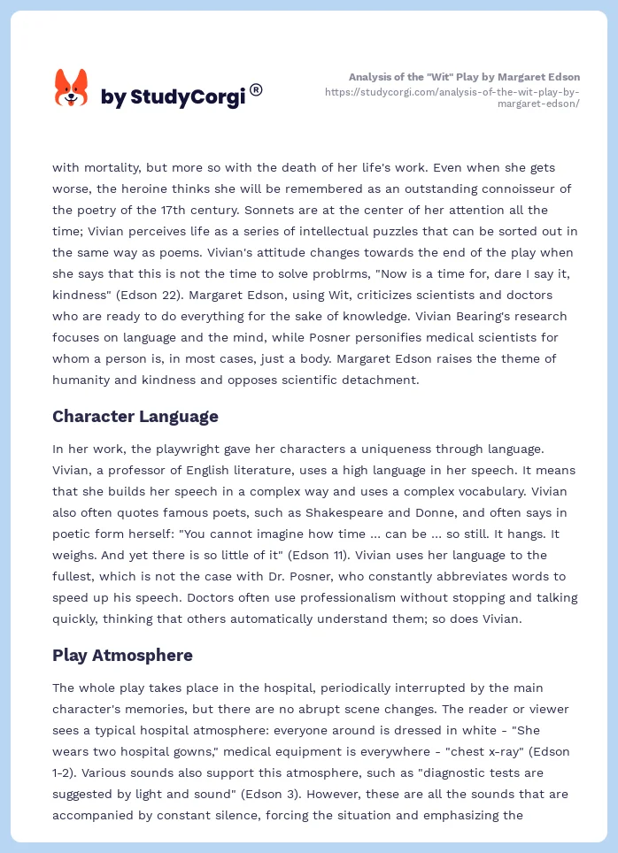 Analysis of the "Wit" Play by Margaret Edson. Page 2