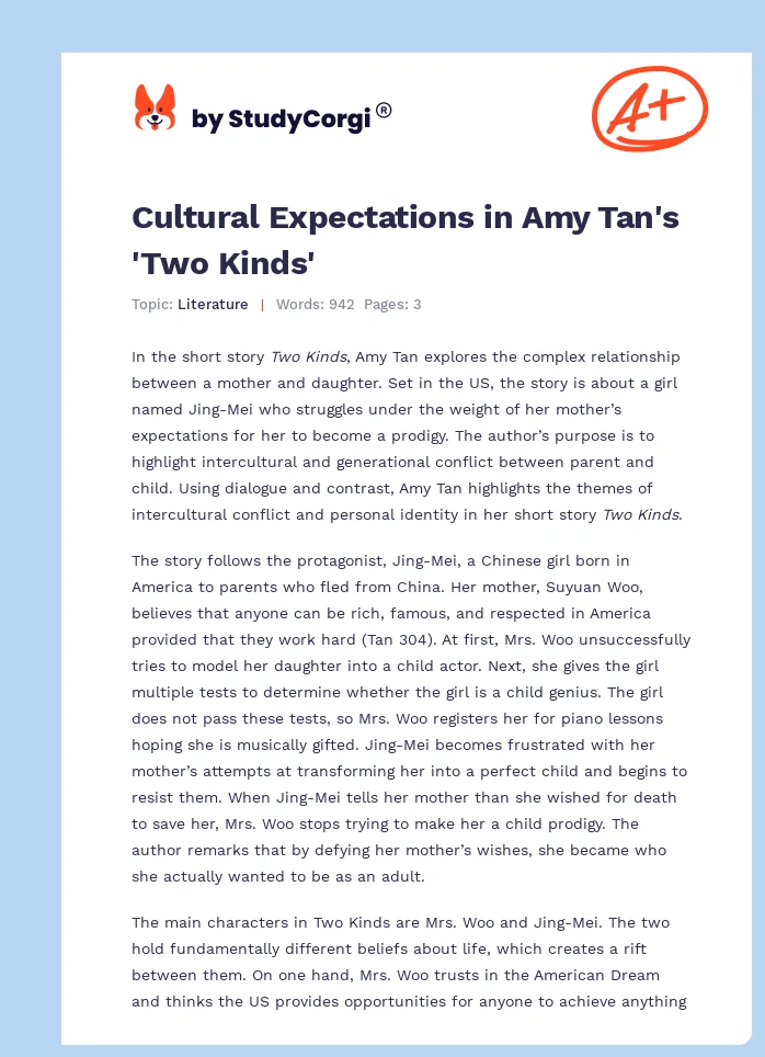 Cultural Expectations in Amy Tan's 'Two Kinds'. Page 1