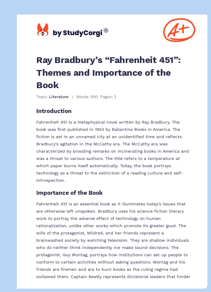 Ray Bradbury’s “Fahrenheit 451”: Themes and Importance of the Book. Page 1