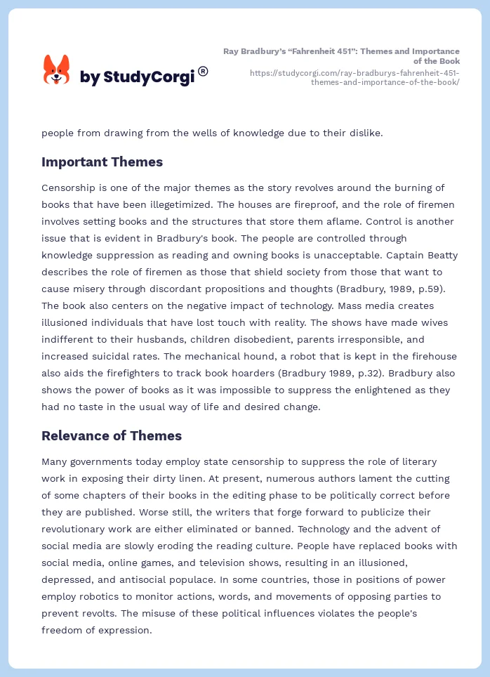 Ray Bradbury’s “Fahrenheit 451”: Themes and Importance of the Book. Page 2