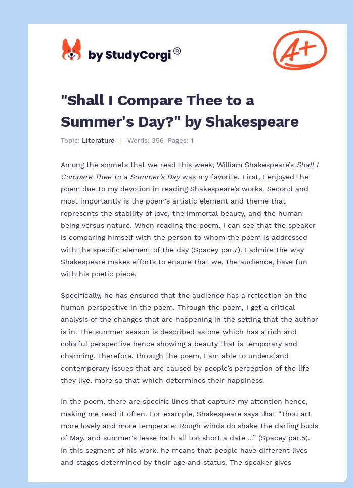 "Shall I Compare Thee to a Summer's Day?" by Shakespeare. Page 1