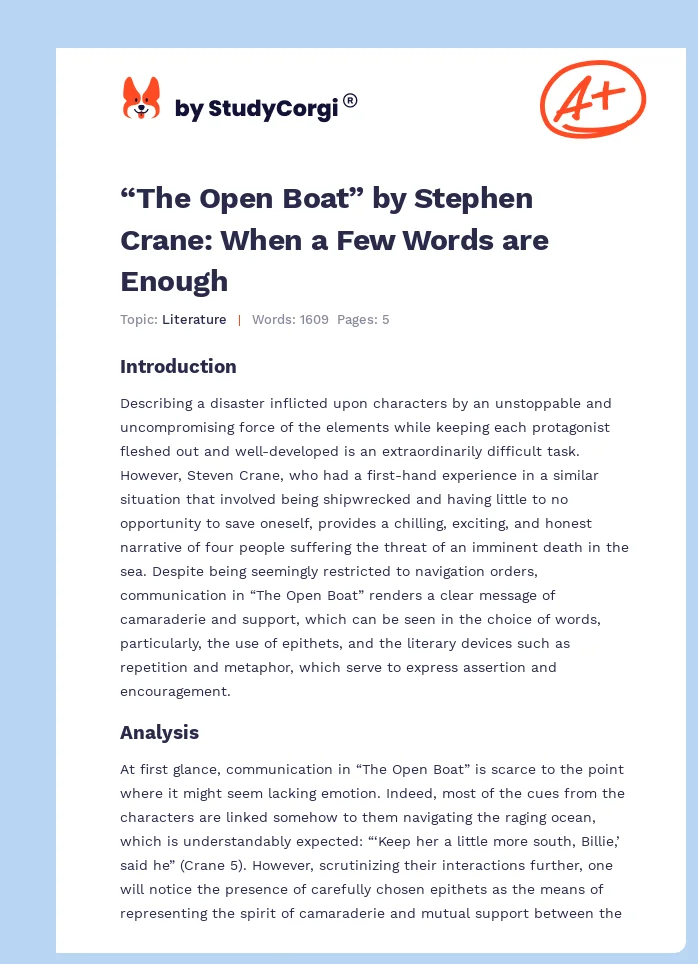 “The Open Boat” by Stephen Crane: When a Few Words are Enough. Page 1