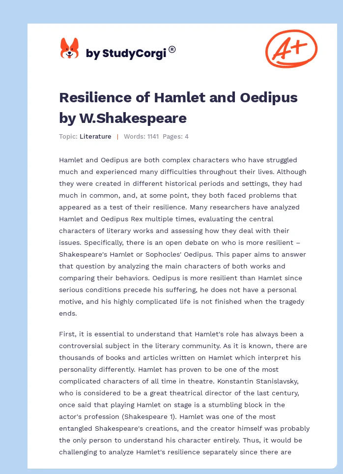 Resilience of Hamlet and Oedipus by W.Shakespeare. Page 1