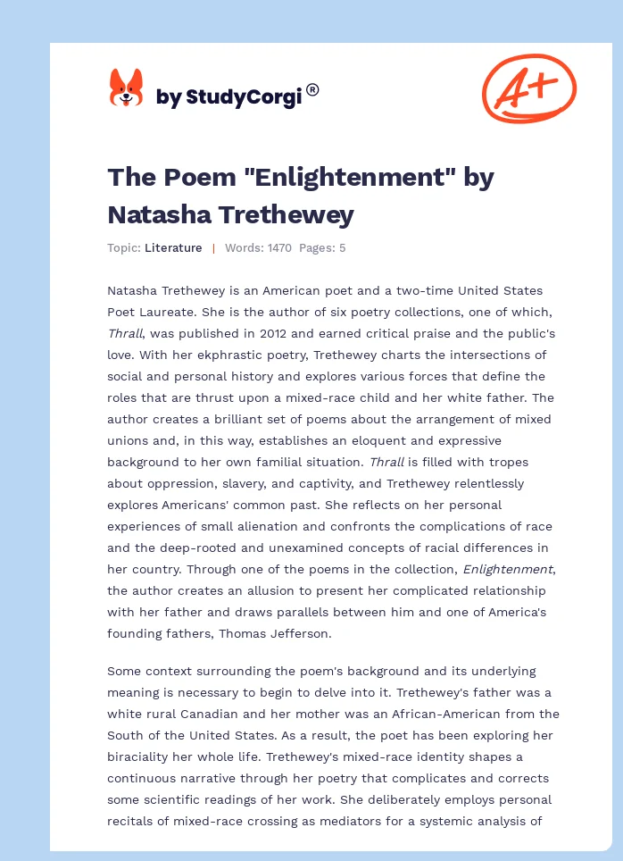 The Poem "Enlightenment" by Natasha Trethewey. Page 1