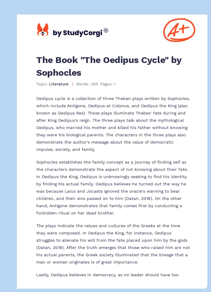 The Book "The Oedipus Cycle" by Sophocles. Page 1