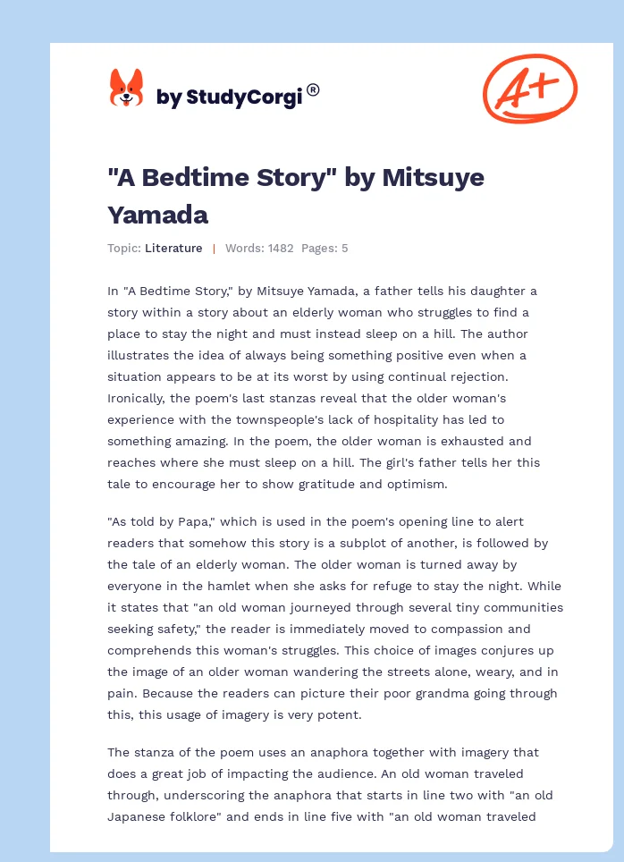 "A Bedtime Story" by Mitsuye Yamada. Page 1