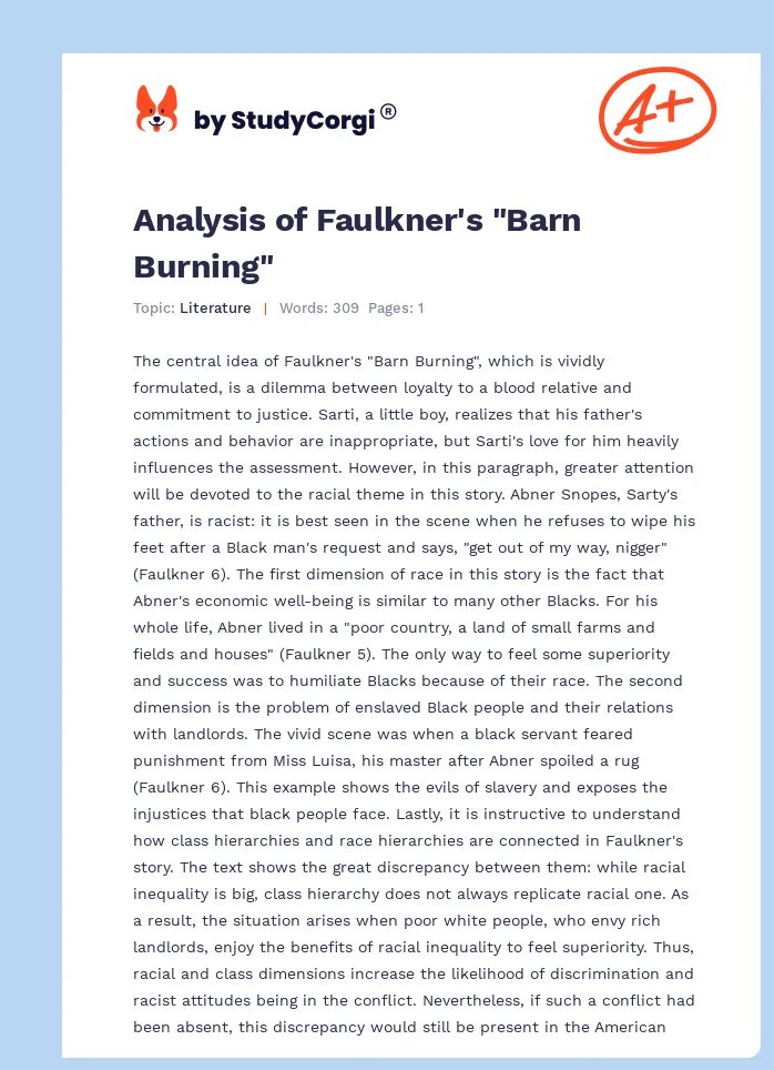 Analysis of Faulkner's "Barn Burning". Page 1