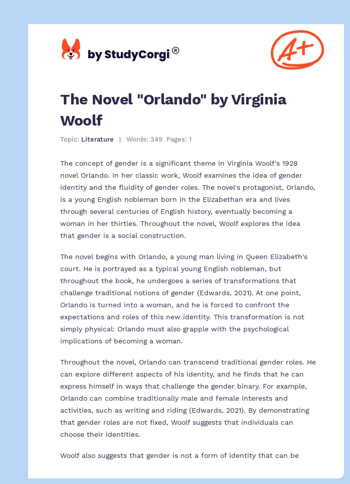 The Novel "Orlando" by Virginia Woolf. Page 1