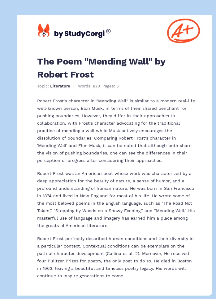 The Poem "Mending Wall" by Robert Frost. Page 1