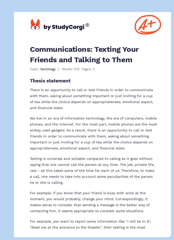 Communications: Texting Your Friends and Talking to Them. Page 1