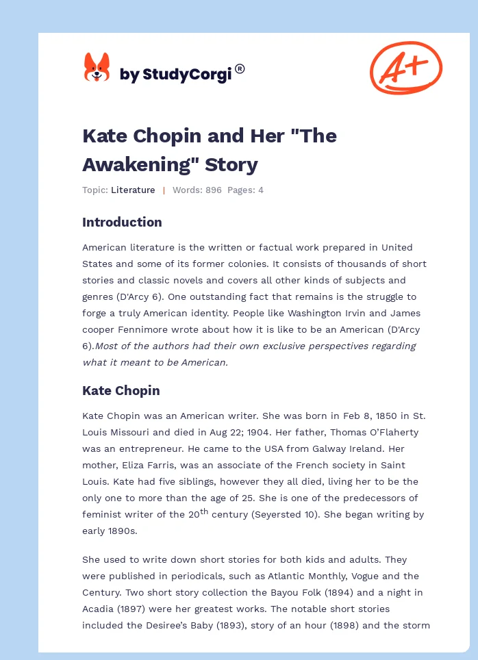 Kate Chopin and Her "The Awakening" Story. Page 1