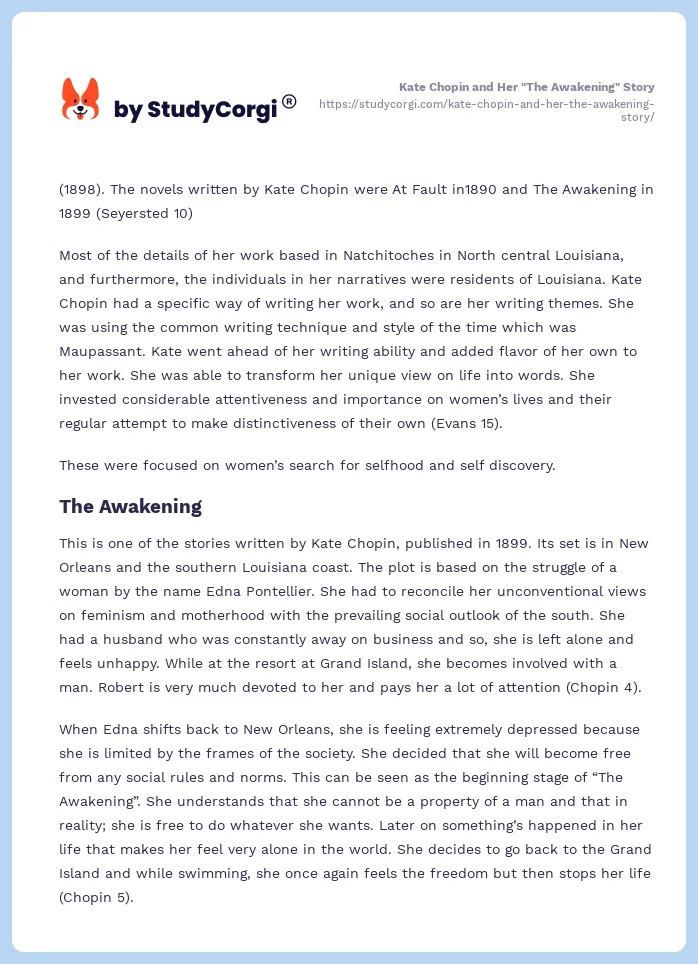 Kate Chopin and Her "The Awakening" Story. Page 2