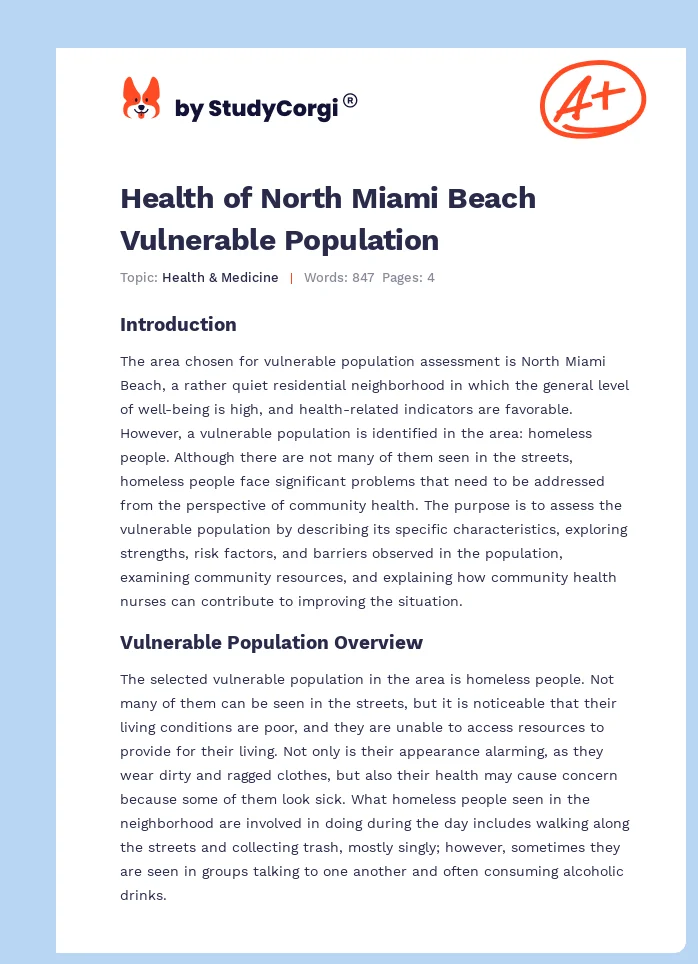 Health of North Miami Beach Vulnerable Population. Page 1