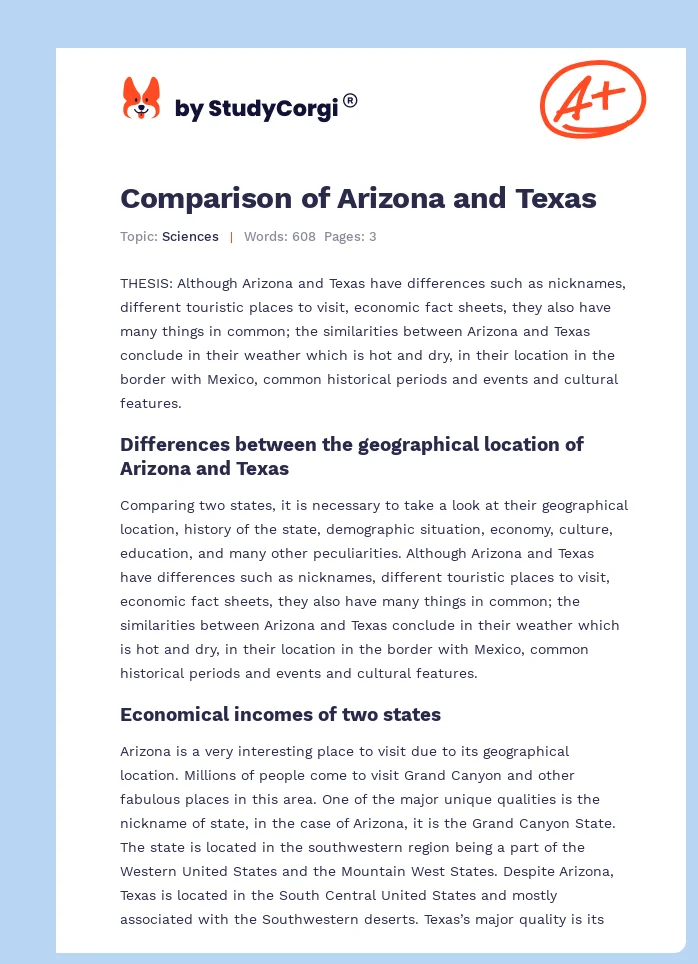 Comparison of Arizona and Texas. Page 1