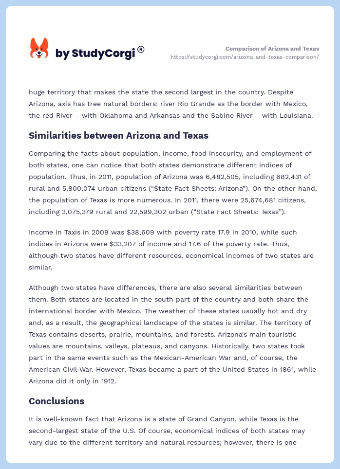 Comparison of Arizona and Texas. Page 2