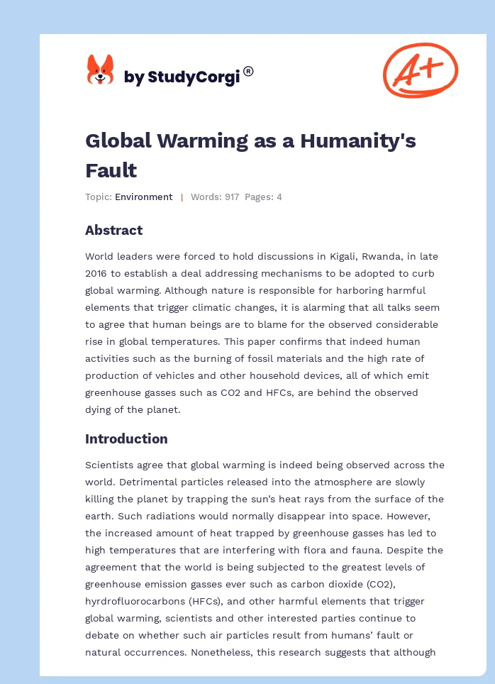 Global Warming as a Humanity's Fault. Page 1