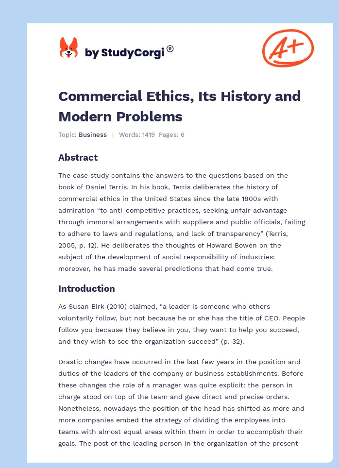 Commercial Ethics, Its History and Modern Problems. Page 1