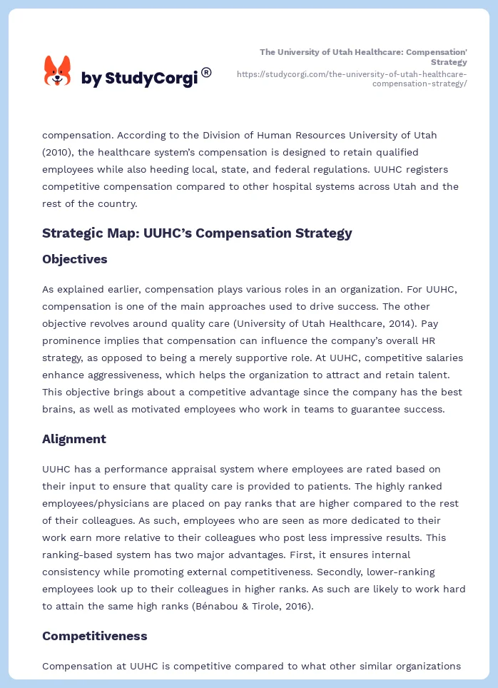 The University of Utah Healthcare: Compensation' Strategy. Page 2