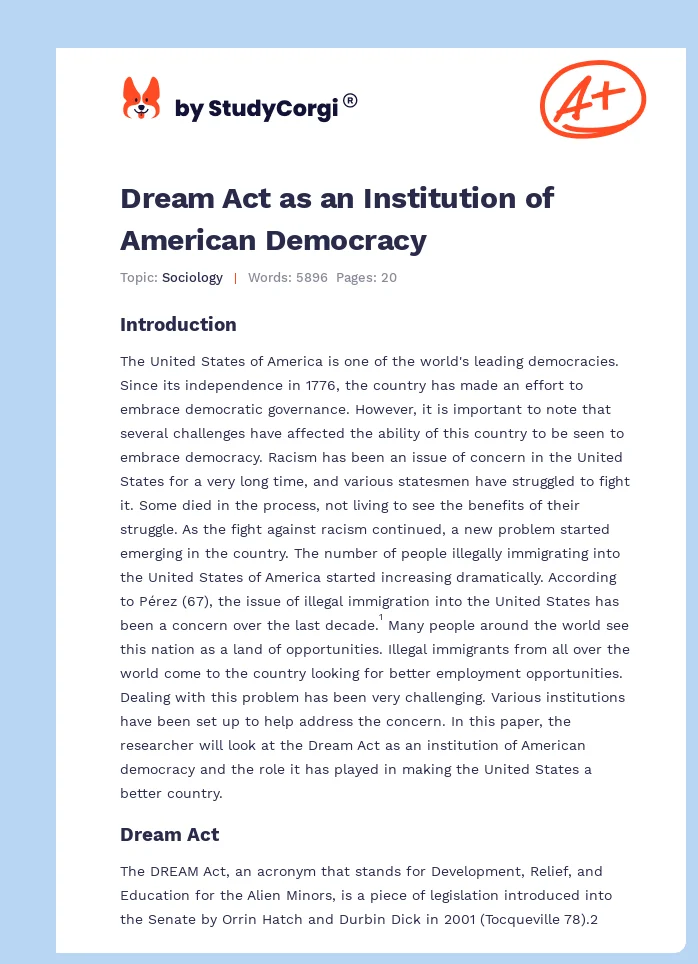 Dream Act as an Institution of American Democracy. Page 1