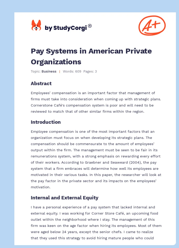 Pay Systems in American Private Organizations. Page 1
