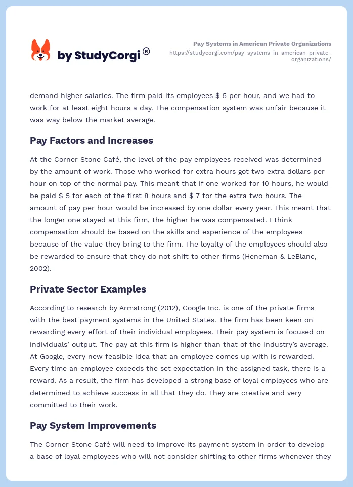 Pay Systems in American Private Organizations. Page 2