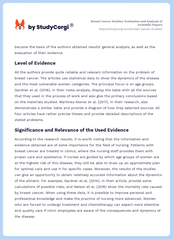 Breast Cancer Studies: Evaluation and Analysis of Scientific Papers. Page 2