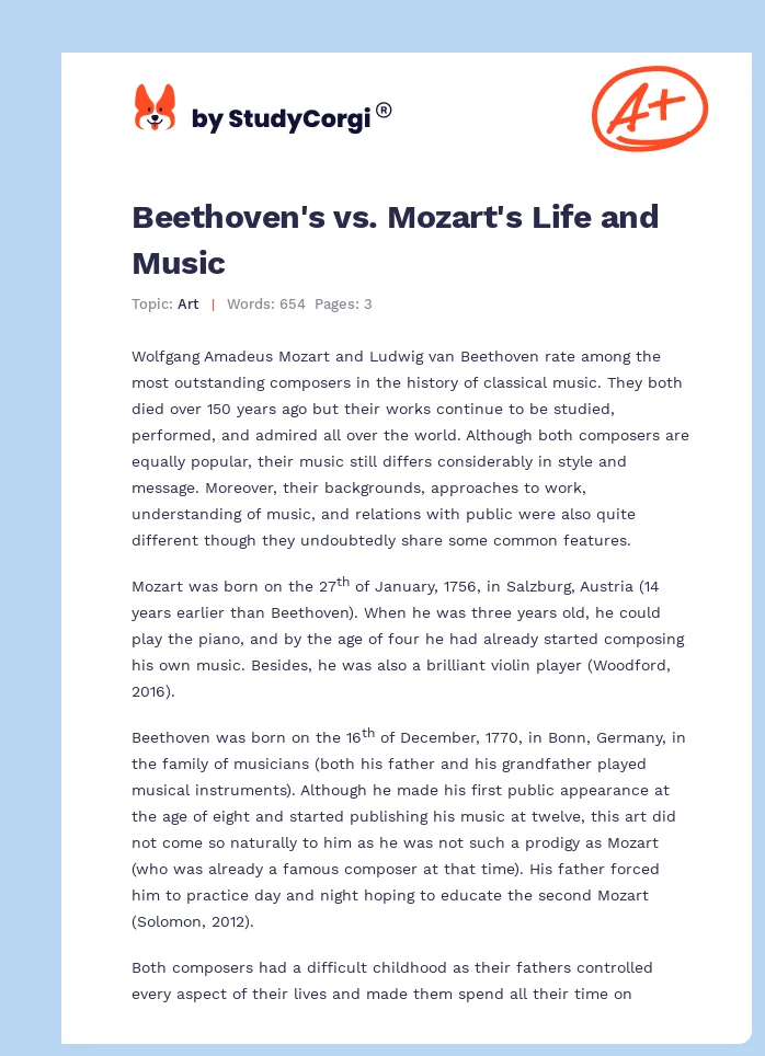 Beethoven's vs. Mozart's Life and Music. Page 1