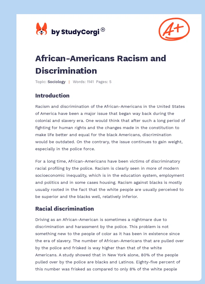 African-Americans Racism and Discrimination. Page 1