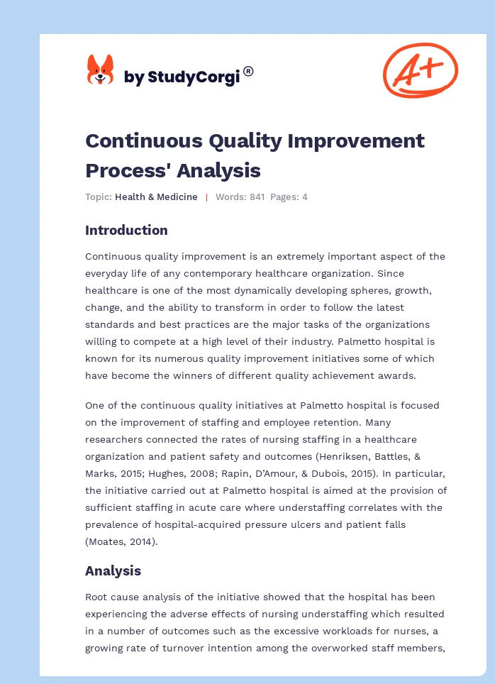 Continuous Quality Improvement Process' Analysis. Page 1