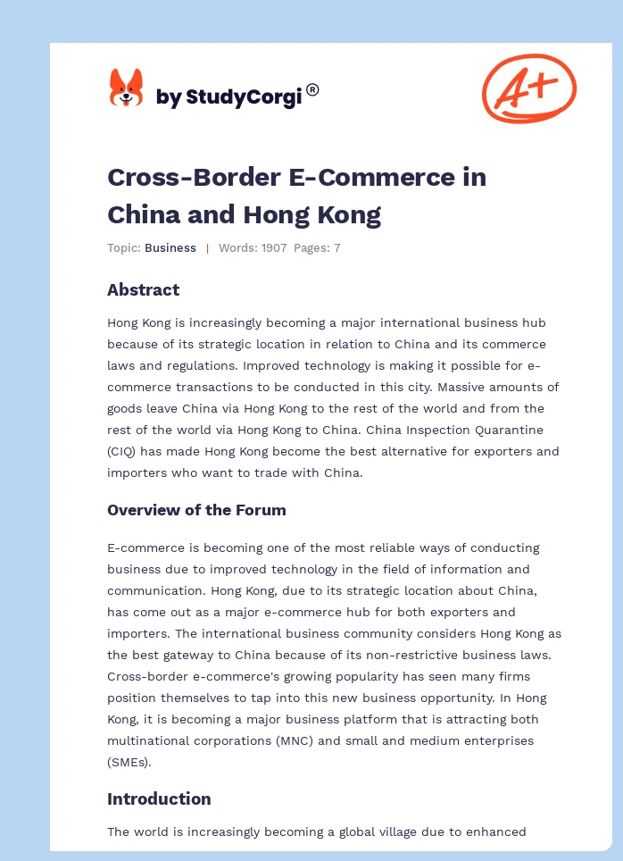 Cross-Border E-Commerce in China and Hong Kong. Page 1