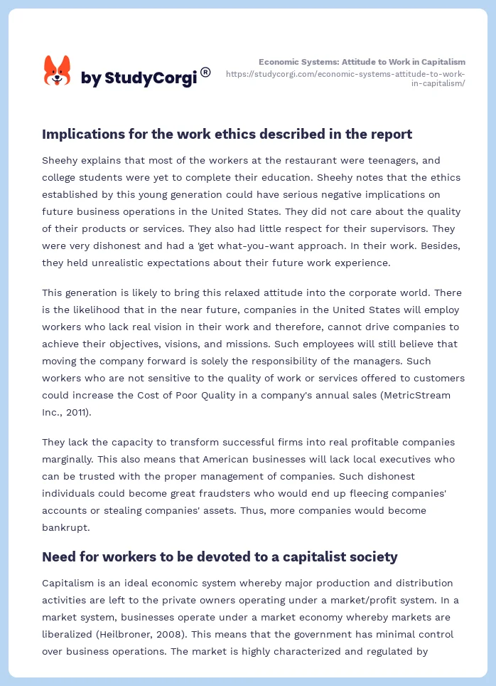 Economic Systems: Attitude to Work in Capitalism. Page 2