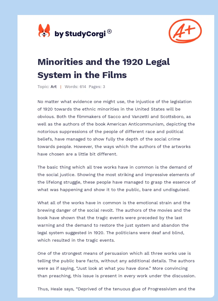 Minorities and the 1920 Legal System in the Films. Page 1
