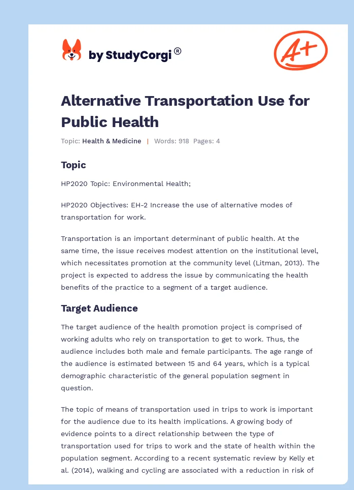 Alternative Transportation Use for Public Health. Page 1