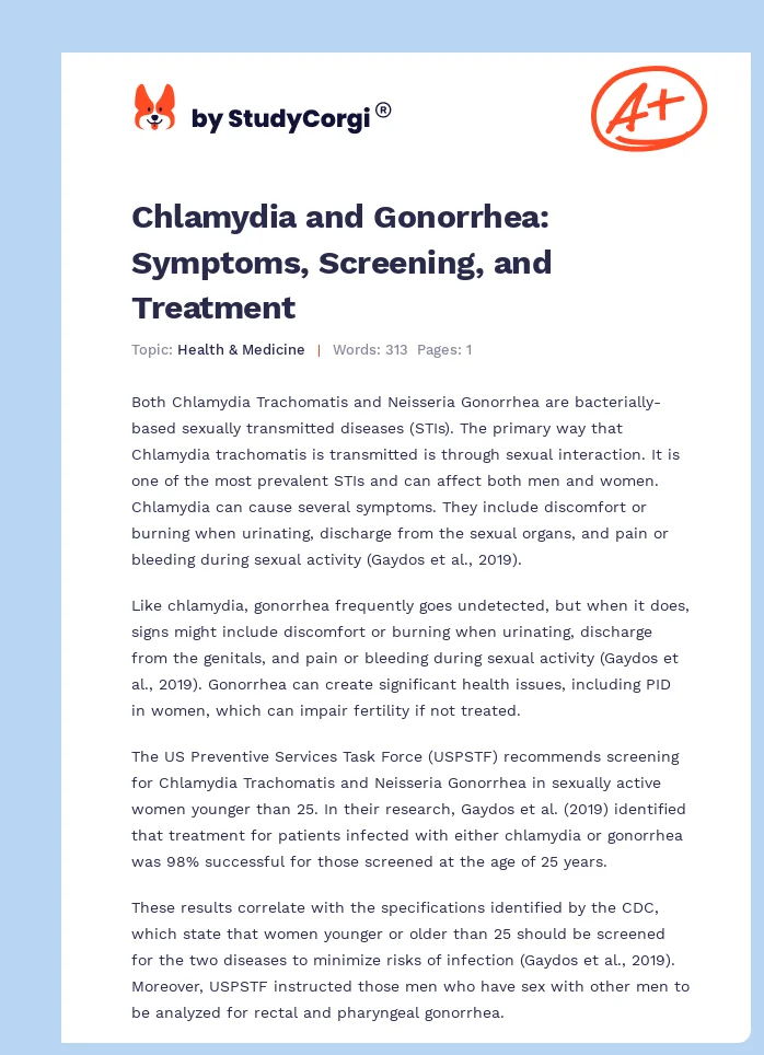 Chlamydia and Gonorrhea: Symptoms, Screening, and Treatment. Page 1