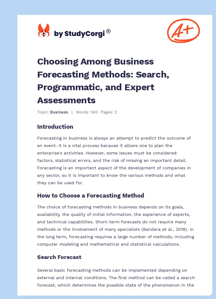 Choosing Among Business Forecasting Methods: Search, Programmatic, and Expert Assessments. Page 1