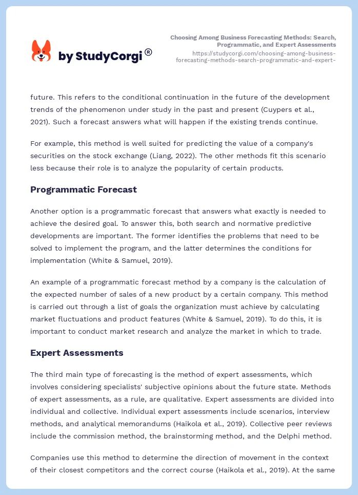 Choosing Among Business Forecasting Methods: Search, Programmatic, and Expert Assessments. Page 2