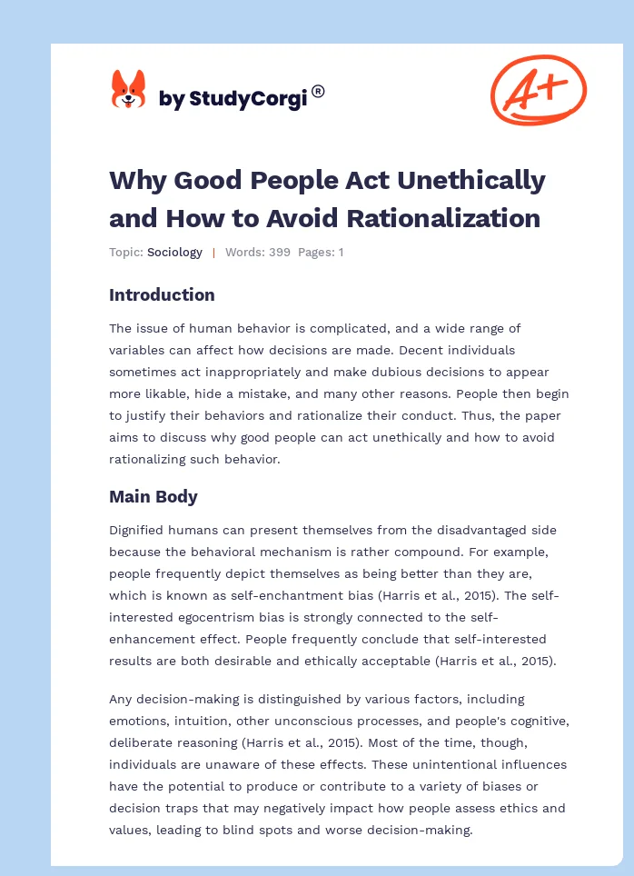 Why Good People Act Unethically and How to Avoid Rationalization. Page 1