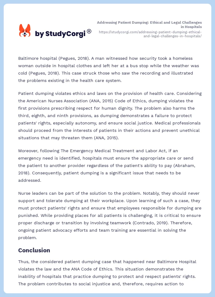 Addressing Patient Dumping: Ethical and Legal Challenges in Hospitals. Page 2