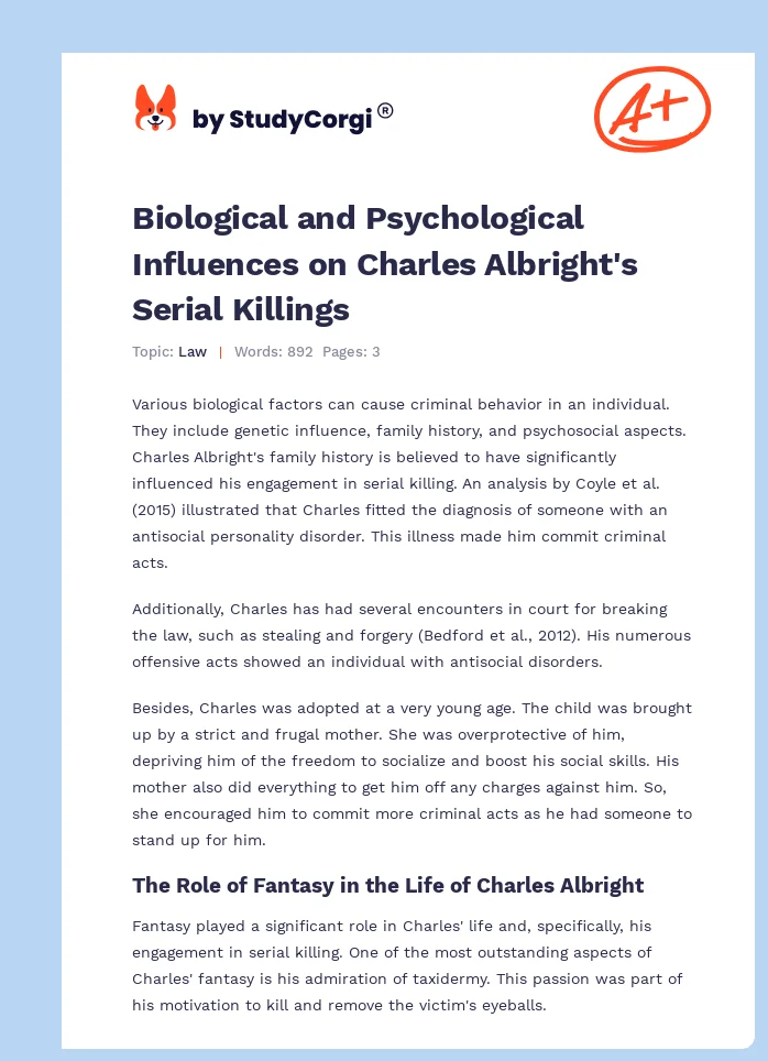 Biological and Psychological Influences on Charles Albright's Serial Killings. Page 1