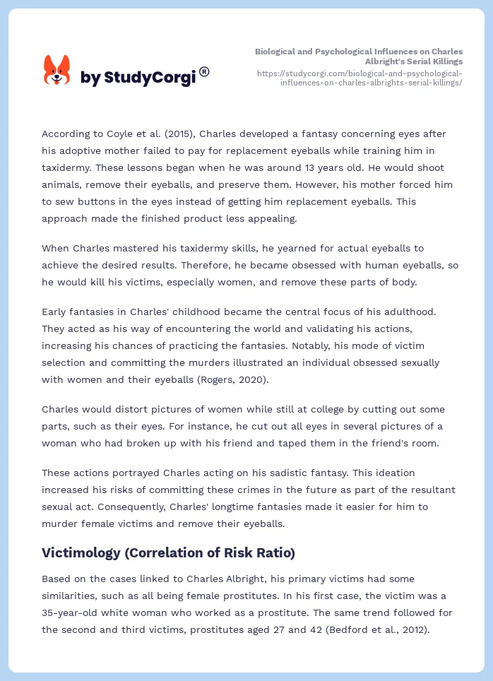 Biological and Psychological Influences on Charles Albright's Serial Killings. Page 2