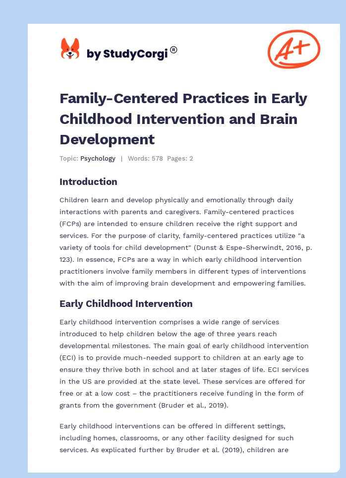 Family-Centered Practices in Early Childhood Intervention and Brain Development. Page 1