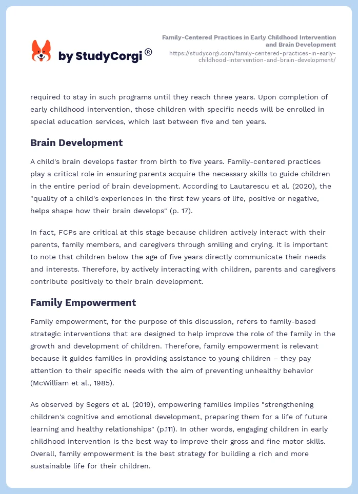 Family-Centered Practices in Early Childhood Intervention and Brain Development. Page 2