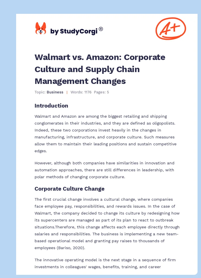 Walmart vs. Amazon: Corporate Culture and Supply Chain Management Changes. Page 1