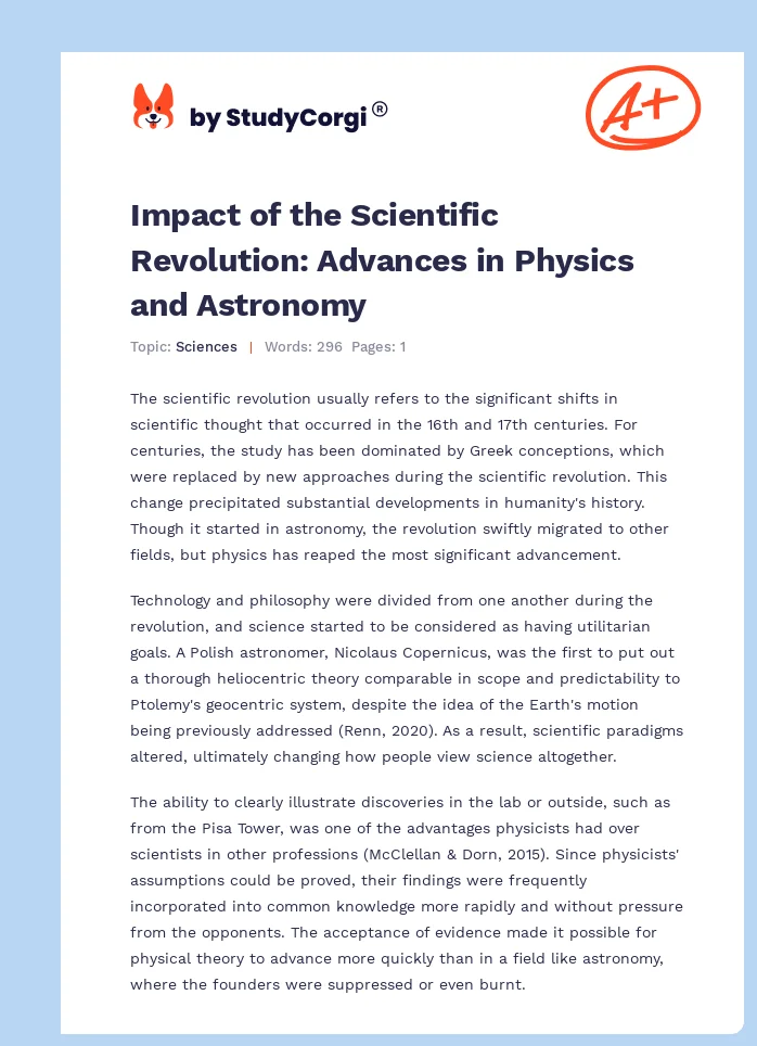 Impact of the Scientific Revolution: Advances in Physics and Astronomy. Page 1