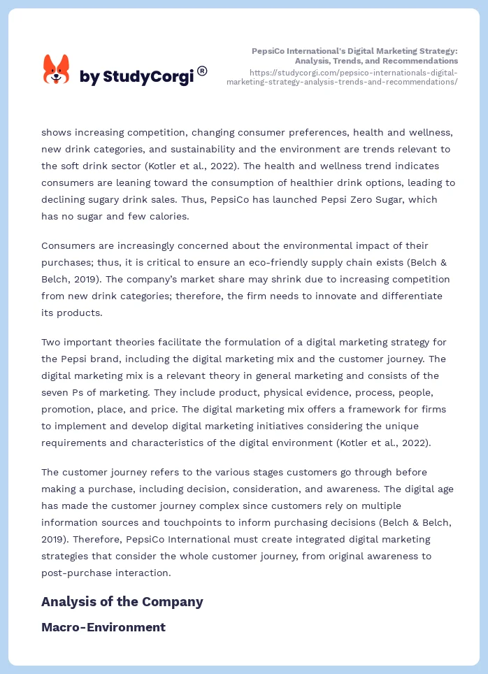 PepsiCo International's Digital Marketing Strategy: Analysis, Trends, and Recommendations. Page 2