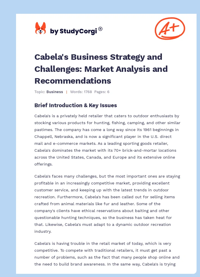 Cabela's Business Strategy and Challenges: Market Analysis and Recommendations. Page 1