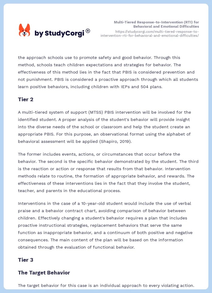 Multi-Tiered Response-to-Intervention (RTI) for Behavioral and Emotional Difficulties. Page 2