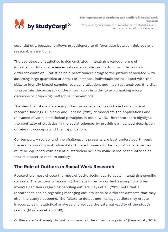 The Importance of Statistics and Outliers in Social Work Research. Page 2