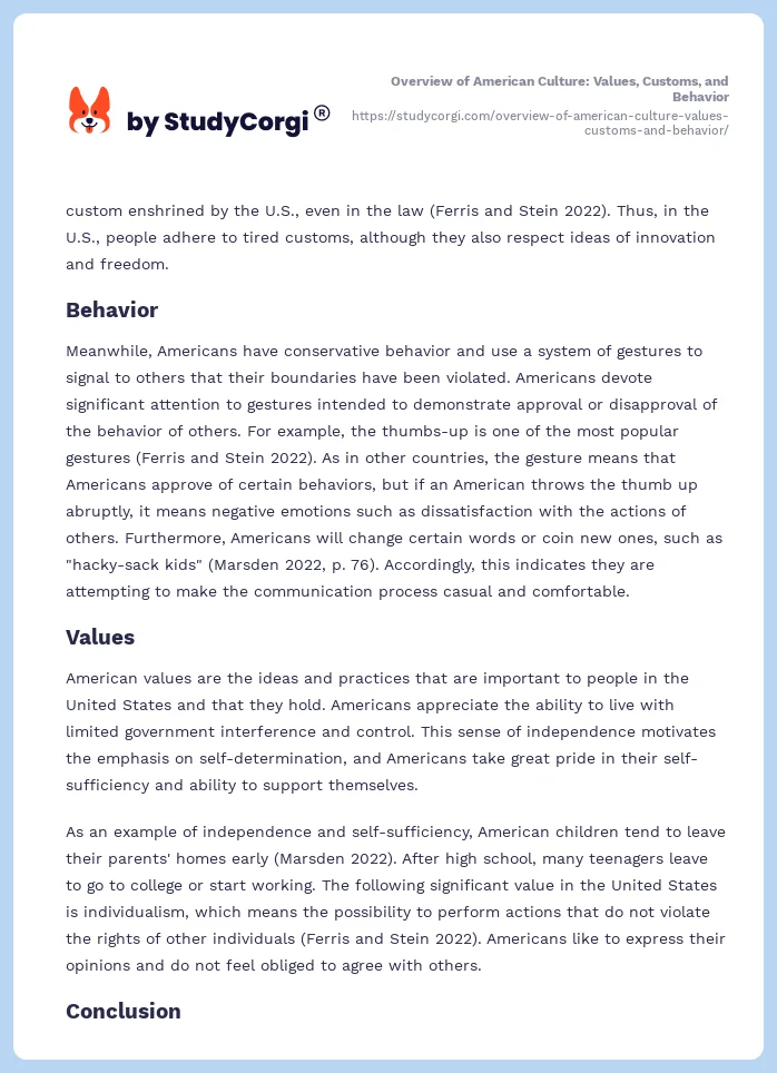 Overview of American Culture: Values, Customs, and Behavior. Page 2